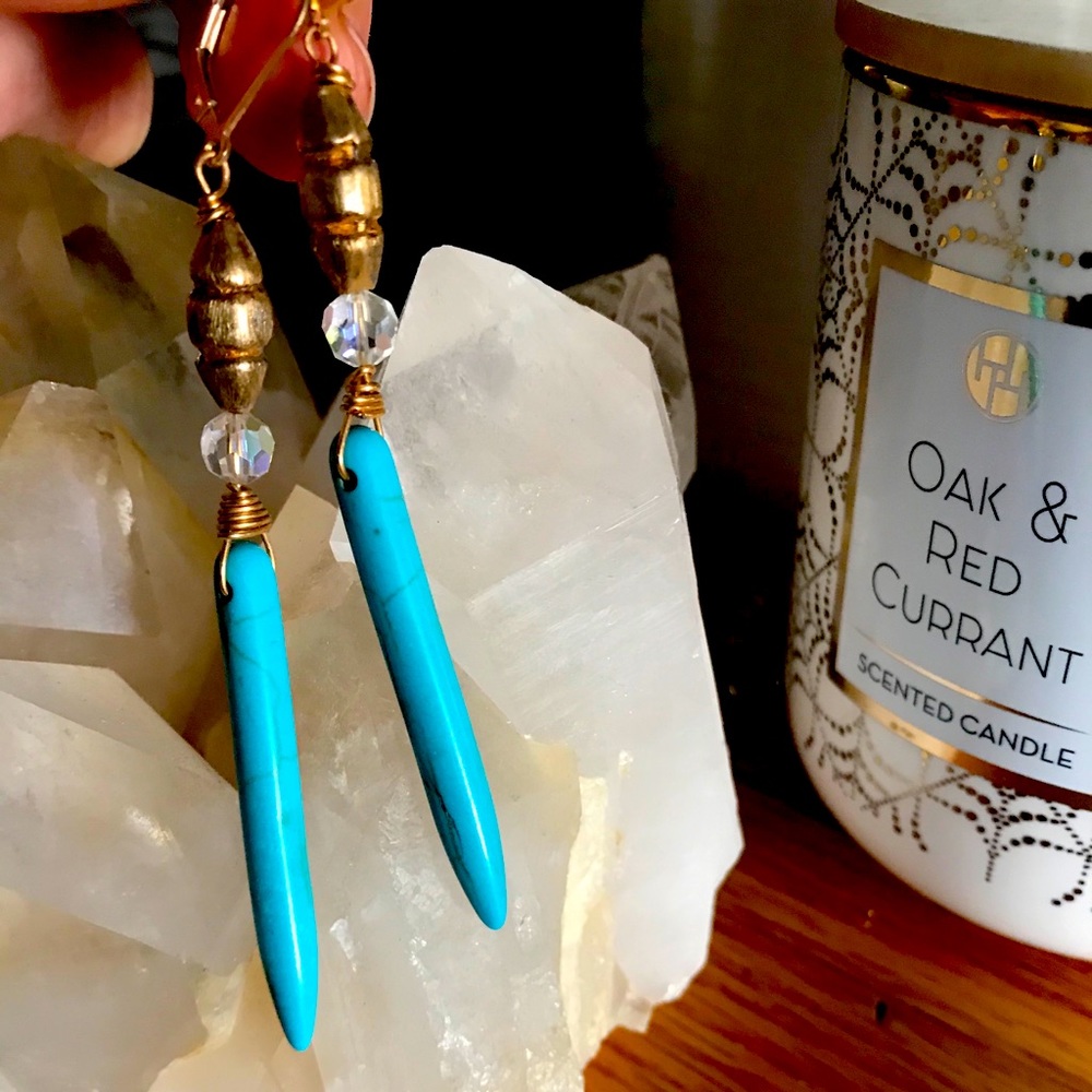 NWT Boho Turquoise Dagger + 14kGold Crystal Dangle